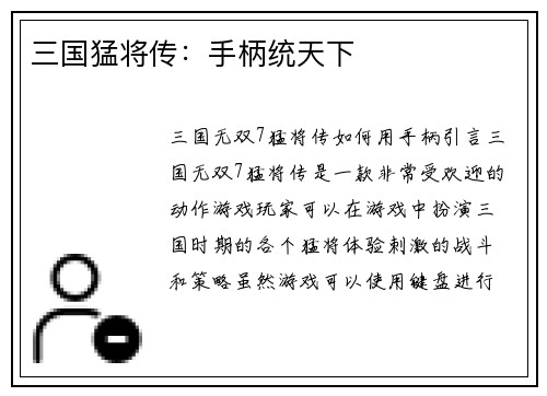 三国猛将传：手柄统天下